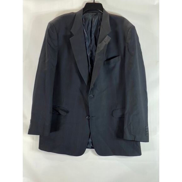 HART SCHAFFNER MARX Men's Black Plaid Long Two-Button Wool Blazer SZ 48L
